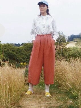 High-Rise Burnt Orange Cropped Wide Leg Pants